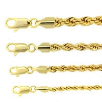 14K Gold Plated Overlay Rope Chain Necklace 3mm,4mm,5mm,6mm Widths 20, 24, 30, 36 Inches