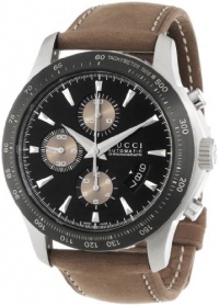 Gucci Men's YA126240 G-Timeless Stainless Steel, Brown Leather, and Black Diamond-Pattern Dial Watch