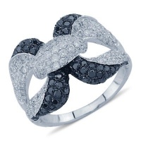 Brilliant Pave Set White and Black Round Diamond Ring In 18K White Gold Brilliant Pave Set White and Black Round Diamond Ring In 18K White Gold
