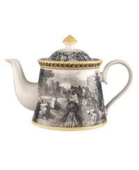 Audun's serving pieces coordinate with the yellow, black, and white mix-and-match dinnerware pattern. In Ferme, featuring a quaint French farm scene. Audun's serving pieces coordinate with the yellow, black, and white mix-and-match dinnerware pattern. In Ferme, featuring a quaint French farm scene.