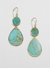 From the Polished Rock Candy® Collection. Bold turquoise set in radiant 18k gold in a chic dual drop shape. 18k goldTurquoiseDrop, about 2.2Hook backImported 