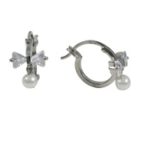 Sterling Silver White CZ Pearl Butterfly Pierced Drop Earrings Sterling Silver White CZ Pearl Butterfly Pierced Drop Earrings