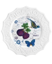 Ripe for the table, the Antique Countryside Fig salad plate exudes charm with embossed vines and colorful nature scenes in traditional white stoneware. Complements Italian Countryside and Antique White dinnerware, also by Mikasa. Ripe for the table, the Antique Countryside Fig salad plate exudes charm with embossed vines and colorful nature scenes in traditional white stoneware. Complements Italian Countryside and Antique White dinnerware, also by Mikasa.