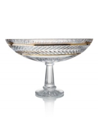 Truly spectacular, this footed crystal centerpiece from Trump Home is elaborately cut, fluted and finished with bands of gleaming gold to evoke the historic Mar-a-Lago Club of Palm Beach. Truly spectacular, this footed crystal centerpiece from Trump Home is elaborately cut, fluted and finished with bands of gleaming gold to evoke the historic Mar-a-Lago Club of Palm Beach.