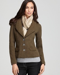 Slim tailoring and contrast trim take a classic Eileen Fisher coat to statement status. Style with jeans and capture this season's equestrian chic. Slim tailoring and contrast trim take a classic Eileen Fisher coat to statement status. Style with jeans and capture this season's equestrian chic.