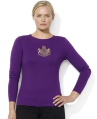 An iconic embroidered crest imbues Lauren Ralph Lauren's classic long-sleeved tee in smooth cotton jersey with a chic heritage feel. An iconic embroidered crest imbues Lauren Ralph Lauren's classic long-sleeved tee in smooth cotton jersey with a chic heritage feel.