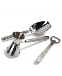 Engraved for timeless style in stainless steel and silver plate, Watchband barware from Lauren by Ralph Lauren adds sleek polish to the cocktail service. Engraved for timeless style in stainless steel and silver plate, Watchband barware from Lauren by Ralph Lauren adds sleek polish to the cocktail service.