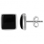 Flat 6mm x 6mm Bevel Square Shape Black Onyx Post Back Findings Polish .925 Sterling Silver Earrings