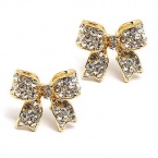 Fashion Crystal Pave Bow Ribbon Stud Earrings Gold CL
