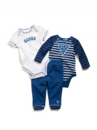 GUESS 2 Bodysuits & Pants Set, BLUE (3/6M) GUESS 2 Bodysuits & Pants Set, BLUE (3/6M)