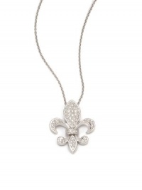 THE LOOKFleur de lis pendant.52 tcw diamonds14k white gold settingLobster claspTHE MEASUREMENTPendant width, about 1Pendant length, about 1¼Length, about 16ORIGINImported THE LOOKFleur de lis pendant.52 tcw diamonds14k white gold settingLobster claspTHE MEASUREMENTPendant width, about 1Pendant length, about 1¼Length, about 16ORIGINImported