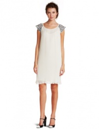 ERIN Erin Fetherston Women's Embellished Cap Sleeve Pleat Dress, Ivory/Gunmetal, 6 ERIN Erin Fetherston Women's Embellished Cap Sleeve Pleat Dress, Ivory/Gunmetal, 6