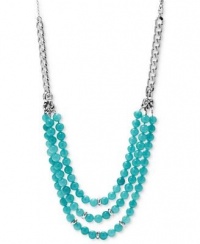 Fossil Necklace, 18 Silver-Tone Teal Bead Three-Row Necklace Fossil Necklace, 18 Silver-Tone Teal Bead Three-Row Necklace