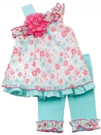 Rare Editions Baby-Girls Aqua Pink Flower 1-Shoulder Capri Set 9M (E664253) Rare Editions Baby-Girls Aqua Pink Flower 1-Shoulder Capri Set 9M (E664253)