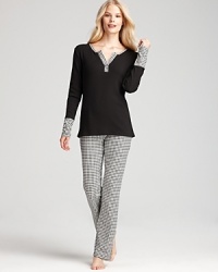 40 Winks combines a classic houndstooth print with an updated pajama silhouette for laid-back lounging. 40 Winks combines a classic houndstooth print with an updated pajama silhouette for laid-back lounging.