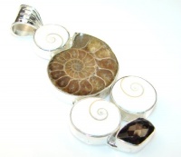 Ammonite Fossil Women Silver Tone Pendant 36.10g (color: brown, dim.: 3 1/2, 1 5/8, 1/4 inch). Ammonite Fossil, Created Smoky Topaz, Shiva Shell Crafted in Silver Tone Metal only ONE pendant available - pendant entirely handmade by the most gifted artisan Ammonite Fossil Women Silver Tone Pendant 36.10g (color: brown, dim.: 3 1/2, 1 5/8, 1/4 inch). Ammonite Fossil, Created Smoky Topaz, Shiva Shell Crafted in Silver Tone Metal only ONE pendant available - pendant entirely handmade by the most gifted artisan