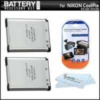 2 Pack Battery Kit For Nikon Coolpix S6400 S3100 S4100 S100 S4300 S3300 S5200, S6500, S3200, S4200 Digital Camera Includes 2 Replacement Extended (1000Mah) EN-EL19 Batteries + LCD Screen Protectors + MicroFiber Cleaning Cloth 2 Pack Battery Kit For Nikon Coolpix S6400 S3100 S4100 S100 S4300 S3300 S5200, S6500, S3200, S4200 Digital Camera Includes 2 Replacement Extended (1000Mah) EN-EL19 Batteries + LCD Screen Protectors + MicroFiber Cleaning Cloth