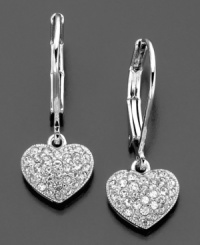 Cute hearts glisten with love on these Eliot Danori earrings featuring round-cut crystal accents set in rhodium-plated mixed metal. Approximate drop: 3/4 inch. Cute hearts glisten with love on these Eliot Danori earrings featuring round-cut crystal accents set in rhodium-plated mixed metal. Approximate drop: 3/4 inch.