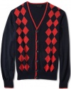 Sean John Mens Navy Blue Red Argyle Cardigan Sweater XXX-Large Big and Tall 3XL