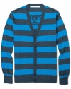 Sean John Mens Big and Tall Cardigan Sweater 5XB Big Aqua Blue Grey Stripes