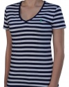 Polo Ralph Lauren Women's Cotton V-Neck Striped Shirt Navy/White-XS