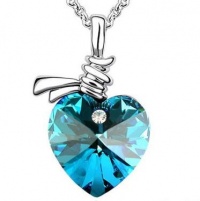 Sexy Heart Design Austria Swarovski Pendant Necklace. Made with 100% Genuine Swarovski Elements + FREE 18 Inch Chain(16 Inches Long with a 2 Inch Adjustable Chain Tail) and FREE GIFT BOX . 18k White Gold True Platinum Electroplate. Aqua Blue.