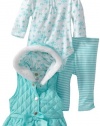 Little Me Baby-Girls Newborn Bird 3 Piece Jacket Set, Aqua, 9 Months