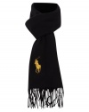 Men's Lambs Wool Solid Color Scarf by Polo Ralph Lauren, Made In Italy (Green)