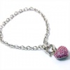 Designer Inspired Small Pink Crystal Puff Heart Charm Toggle Bracelet - Silver Tone Rhodium Plated