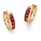 Channel-Set Birthstone 18k Yellow Gold-Plated Huggie-Hoop Earrings- July- Simulated Ruby