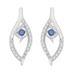 Center Blue and White Diamond Fashion Earrings in 10K White Gold (0.14 cttw)