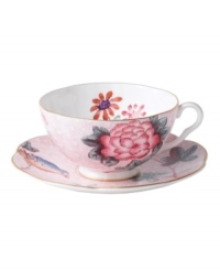 Delight in the tradition of English tea with the Cuckoo teacup and saucer set, featuring Wedgwood bone china adorned with gold bands, fanciful birds and vintage blooms. With scalloped detail. Delight in the tradition of English tea with the Cuckoo teacup and saucer set, featuring Wedgwood bone china adorned with gold bands, fanciful birds and vintage blooms. With scalloped detail.