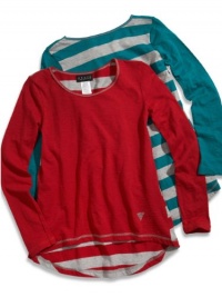 GUESS Big Girl High-Low Top with Striped Back, RED (7/8) GUESS Big Girl High-Low Top with Striped Back, RED (7/8)