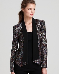Lend fashion authority to your every day with this Rebecca Minkoff sequin jacket. Featuring a rainbow of hues, this fall-perfect topper makes the season's must-have list. Lend fashion authority to your every day with this Rebecca Minkoff sequin jacket. Featuring a rainbow of hues, this fall-perfect topper makes the season's must-have list.