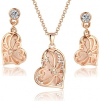 Rose Gold Tone Vintage Asymmetrical Heart Pendant Necklace and Earrings Set for Women 3018701 Rose Gold Tone Vintage Asymmetrical Heart Pendant Necklace and Earrings Set for Women 3018701