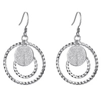 Fashion 18K White Gold Plated 925 Sterling Silver Double Candy Cane Swirl Hoops and Frosted Circles Dangle Earrings