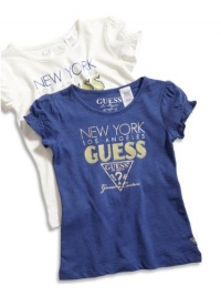 GUESS Kids Girls Little Girl Puff-Sleeve Logo Tee, BLUE (4) GUESS Kids Girls Little Girl Puff-Sleeve Logo Tee, BLUE (4)