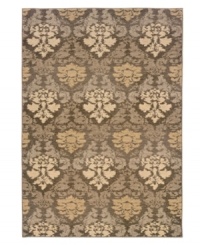Like a prized found objet d'art, the Milano area rug features a distressed representation of ancient damask designs reinvented in rich, earthy colors. Woven of durable, long nylon fibers that also offer a soft, luxurious hand. Like a prized found objet d'art, the Milano area rug features a distressed representation of ancient damask designs reinvented in rich, earthy colors. Woven of durable, long nylon fibers that also offer a soft, luxurious hand.