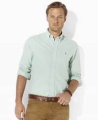 A versatile essential for every gentleman's wardrobe, a soft oxford-woven cotton sport shirt is tailored in a classic-fitting silhouette for timeless style. A versatile essential for every gentleman's wardrobe, a soft oxford-woven cotton sport shirt is tailored in a classic-fitting silhouette for timeless style.