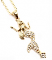 Small Gold Tone Mermaid Charm Necklace Embellished with Sparkly Clear Crystals Small Gold Tone Mermaid Charm Necklace Embellished with Sparkly Clear Crystals