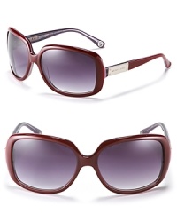 Sleek, modern styling from MICHAEL Michael Kors. Rectangular red frames with logo plaque on temples. Nose tabs help secure fit. Sleek, modern styling from MICHAEL Michael Kors. Rectangular red frames with logo plaque on temples. Nose tabs help secure fit.