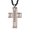 Futuristic Faith: Stainless Steel and Rose Gold Unisex Modern Cross Pendant Necklace with Black Cubic Zirconia