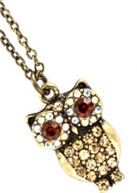 Vintage Style Light Topaz and AB Crystal Embellished Small 3/4 Owl Pendant and Necklace - Burnished Gold Tone Vintage Style Light Topaz and AB Crystal Embellished Small 3/4 Owl Pendant and Necklace - Burnished Gold Tone