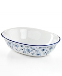 A classic beauty, the oval Blue Meadow vegetable bowl features delicate blooms rooted in fuss-free Pfaltzgraff stoneware. Crisp blue highlights in pure white refresh country settings with effortless elegance. A classic beauty, the oval Blue Meadow vegetable bowl features delicate blooms rooted in fuss-free Pfaltzgraff stoneware. Crisp blue highlights in pure white refresh country settings with effortless elegance.