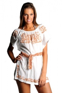 Letarte Off Shoulder Embroidered Dress in White/copper Letarte Off Shoulder Embroidered Dress in White/copper
