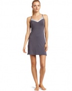 Calvin Klein Women's Essentials  Satin  V-Neck   Chemise, Charcoal, Large