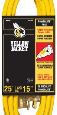 Yellow Jacket 2886 14/3 Heavy-Duty 15-Amp SJTW Contractor Extension Cord with Lighted End, 25-Feet Yellow Jacket 2886 14/3 Heavy-Duty 15-Amp SJTW Contractor Extension Cord with Lighted End, 25-Feet