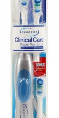 Brushpoint Clinical Care Battery Power Tooth Brush, Metallic Silver with Blue Button