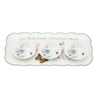 Lenox Butterfly Meadow Sentiment Hors D'Oeuvres Tray with Dipping Bowls, Live Well Laugh Often Love Much, 14-Inch Lenox Butterfly Meadow Sentiment Hors D'Oeuvres Tray with Dipping Bowls, Live Well Laugh Often Love Much, 14-Inch