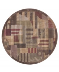 The round shape of this rug creates a distinctive look. A modern design of animated beauty, this rug renders columns in an abstract collage of rectangles accented with graceful curvilinear details. A cool green palette is tinged with warm hues of brown. Woven of premium Opulon™ yarns to create a lavish pile with a rich, color-enhancing finish. The round shape of this rug creates a distinctive look. A modern design of animated beauty, this rug renders columns in an abstract collage of rectangles accented with graceful curvilinear details. A cool green palette is tinged with warm hues of brown. Woven of premium Opulon™ yarns to create a lavish pile with a rich, color-enhancing finish.